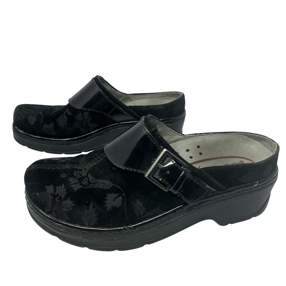 Klogs Orthopedic Leather Suede Floral Clog Slip Resistant Comfort Shoe Sz 7.5